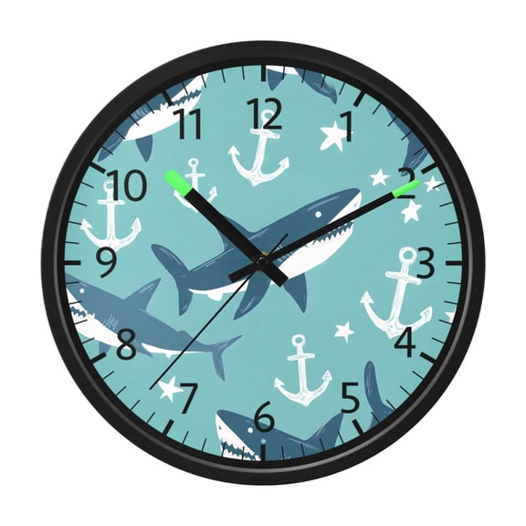 BZSMCE Voice Activated LED Night 12in Clock 12in Clock with Shark Boat Anchor Pattern