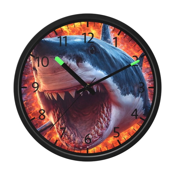 BZSMCE Voice Activated LED Night 12in Clock 12in Clock with Shark Fire Pattern