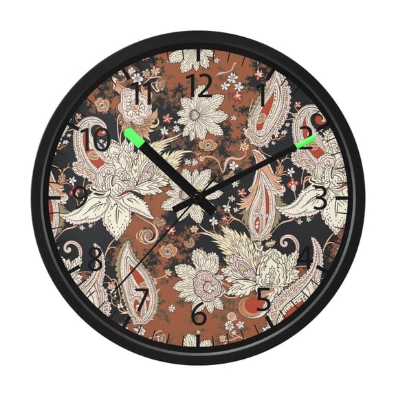 BZSMCE Voice Activated LED Night 12in Clock 12in Clock with Terracotta Paisley Bloom Pattern