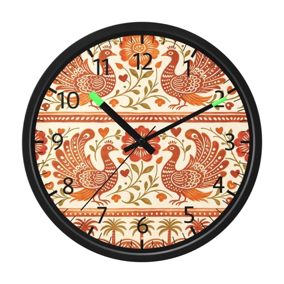 BZSMCE Voice Activated LED Night 12in Clock 12in Clock with Terracotta Peacock Stripe Pattern