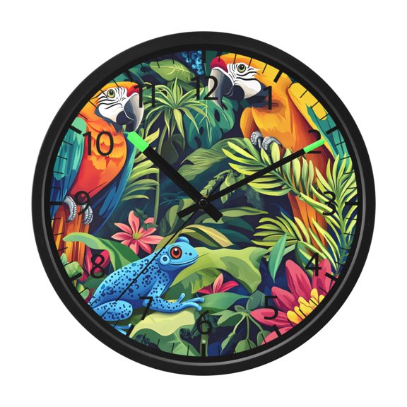 BZSMCE Voice Activated LED Night 12in Clock 12in Clock with Tropical Jungle Parrot Frog Pattern