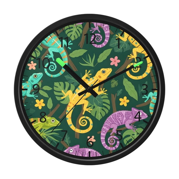 BZSMCE Voice Activated LED Night 12in Clock 12in Clock with Tropical Lizard Pattern Pattern