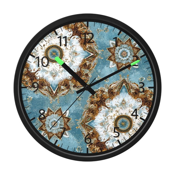 BZSMCE Voice Activated LED Night 12in Clock 12in Clock with Turquoise Gold Medallion Pattern