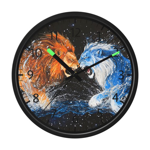 BZSMCE Voice Activated LED Night 12in Clock 12in Clock with Two Lions Fighting Pattern