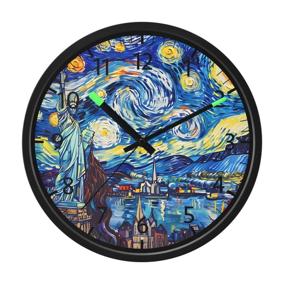BZSMCE Voice Activated LED Night 12in Clock 12in Clock with Van Gogh Starry Night Statue Of Liberty Pattern