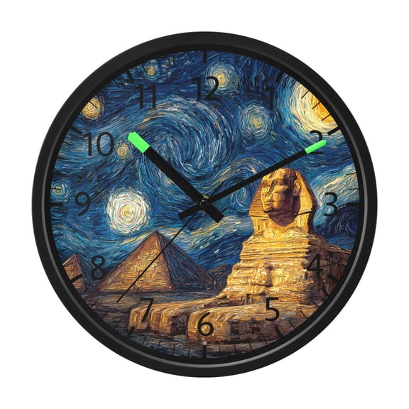 BZSMCE Voice Activated LED Night 12in Clock 12in Clock with Van Gogh Starry Sky Theme Pyramid Pattern