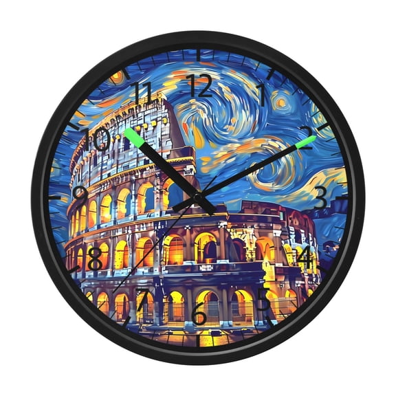 BZSMCE Voice Activated LED Night 12in Clock 12in Clock with Van Gogh's Starry Night Colosseum Pattern
