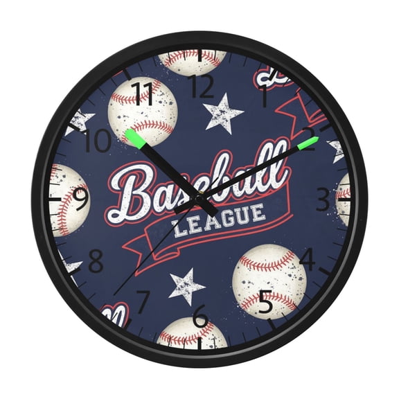 BZSMCE Voice Activated LED Night 12in Clock 12in Clock with Vintage Baseball Star Sport Pattern