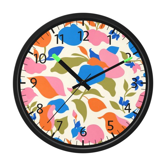 BZSMCE Voice Activated LED Night 12in Clock 12in Clock with Vivid Painterly Blooms Pattern