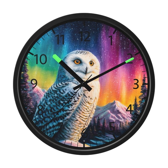 BZSMCE Voice Activated LED Night 12in Clock 12in Clock with White Owl Aurora Pattern
