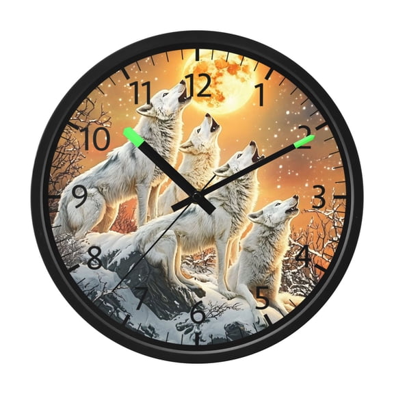 BZSMCE Voice Activated LED Night 12in Clock 12in Clock with Wolves Howl Sunset Pattern