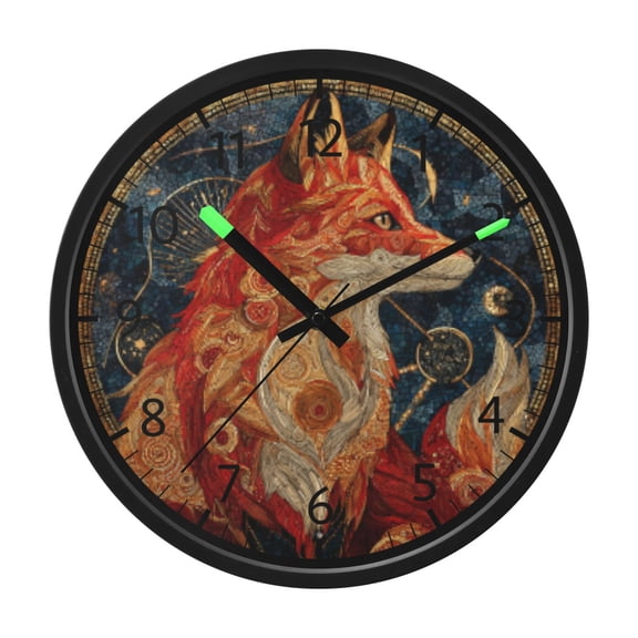 BZSMCE Voice Activated LED Night 12in Clock with Celestial Fox Mystery Pattern