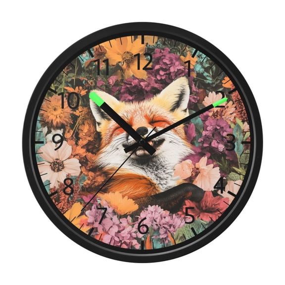 BZSMCE Voice Activated LED Night 12in Clock with Fox in Floral Pattern