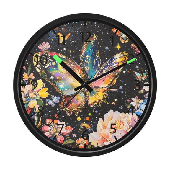 BZSMCE Voice Activated LED Night 12in Clock with Galactic Splendor Butterfly Pattern