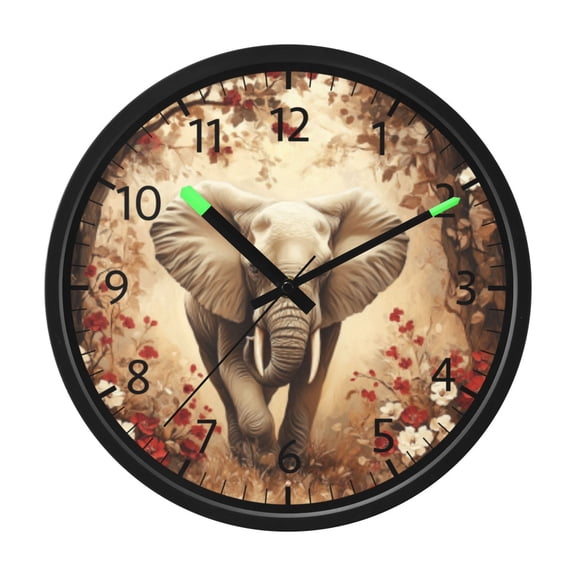 BZSMCE Voice Activated LED Night 12in Clock with Graceful Elephant in Bloom Pattern