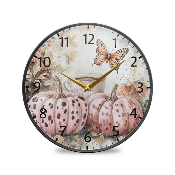 BZSMCE Wall Clock Acrylic Size：9.5*9.5in/11.9*11.9in Autumn Serenity with Pumpkins Design Pattern Clock