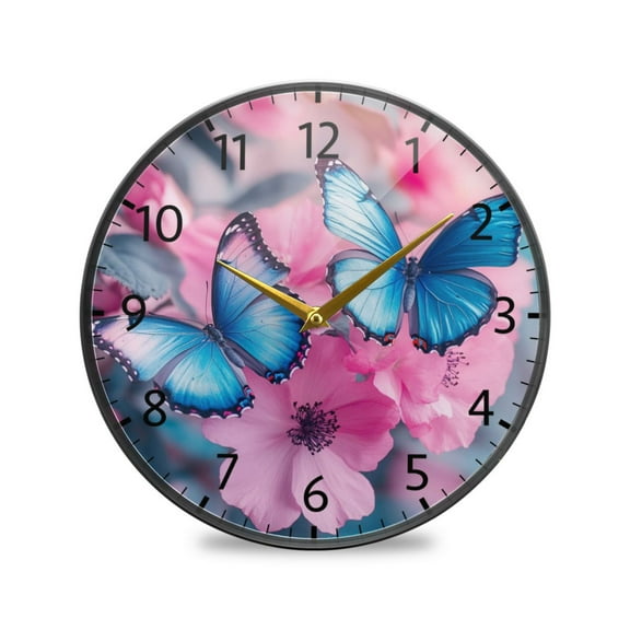 BZSMCE Wall Clock Acrylic Size：9.5*9.5in/11.9*11.9in Blue Flutter Serenade Design Pattern Clock