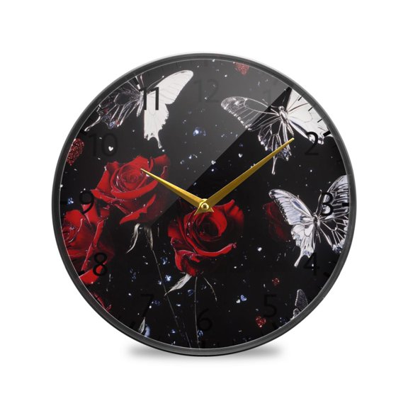 BZSMCE Wall Clock Acrylic Size：9.5*9.5in/11.9*11.9in Butterfly Kisses & Roses Design Pattern Clock