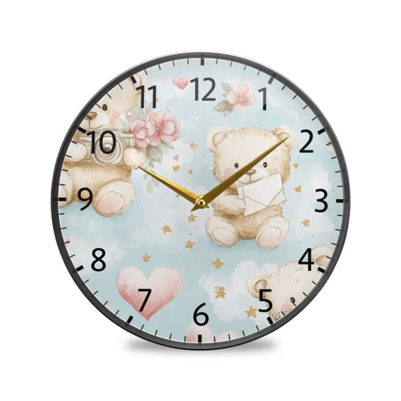BZSMCE Wall Clock Acrylic Size：9.5*9.5in/11.9*11.9in Camera-ready Teddy Friends Design Pattern Clock