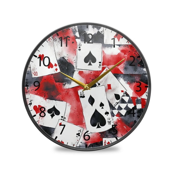 BZSMCE Wall Clock Acrylic Size:9.5*9.5in/11.9*11.9in Card Chaos Design Pattern Clock