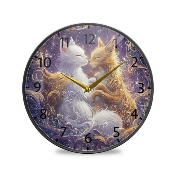 BZSMCE Wall Clock Acrylic Size:9.5*9.5in/11.9*11.9in Cats Embracing in Cosmic Swirls Design Pattern Clock