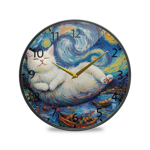 BZSMCE Wall Clock Acrylic Size：9.5*9.5in/11.9*11.9in Celestial Catnap Design Pattern Clock