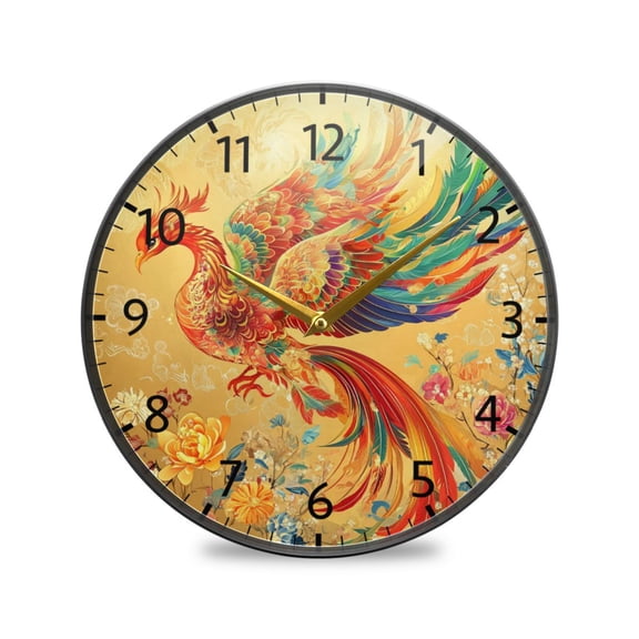 BZSMCE Wall Clock Acrylic Size:9.5*9.5in/11.9*11.9in Celestial Phoenix Design Pattern Clock