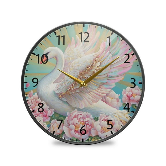 BZSMCE Wall Clock Acrylic Size:9.5*9.5in/11.9*11.9in Celestial Swan Blossom Design Pattern Clock
