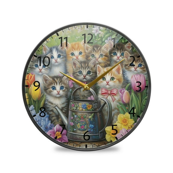 BZSMCE Wall Clock Acrylic Size：9.5*9.5in/11.9*11.9in Charming Kittens in Bloom Design Pattern Clock