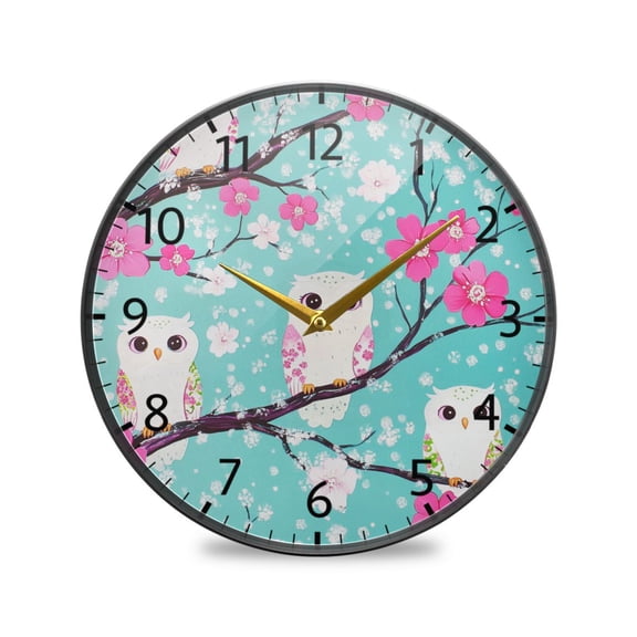 BZSMCE Wall Clock Acrylic Size：9.5*9.5in/11.9*11.9in Charming Owl Trio Design Pattern Clock