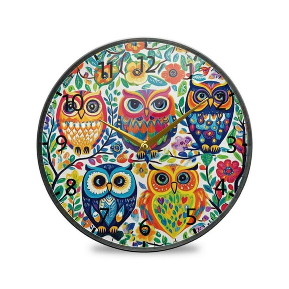 BZSMCE Wall Clock Acrylic Size:9.5*9.5in/11.9*11.9in Charming Owls Amongst Nature Design Pattern Clock