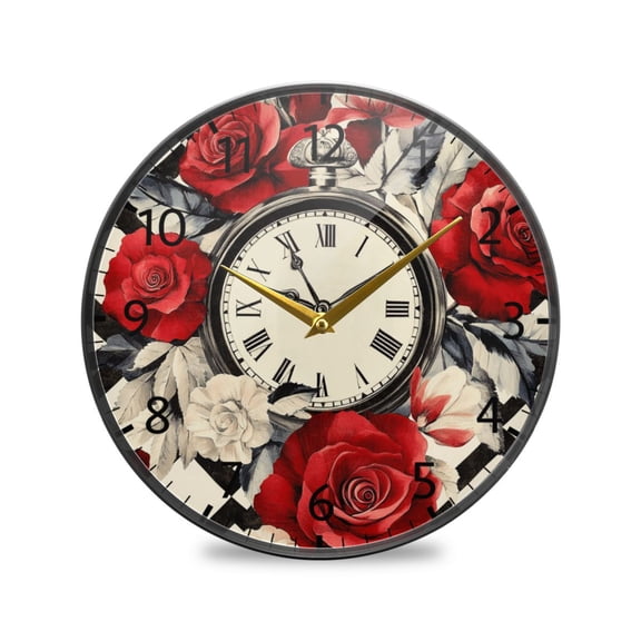 BZSMCE Wall Clock Acrylic Size:9.5*9.5in/11.9*11.9in Clockwork Roses Design Pattern Clock