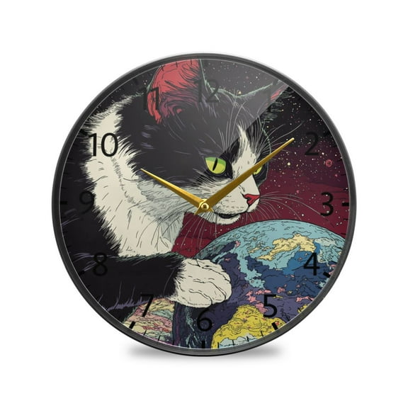 BZSMCE Wall Clock Acrylic Size:9.5*9.5in/11.9*11.9in Cosmic Cat Crew Design Pattern Clock
