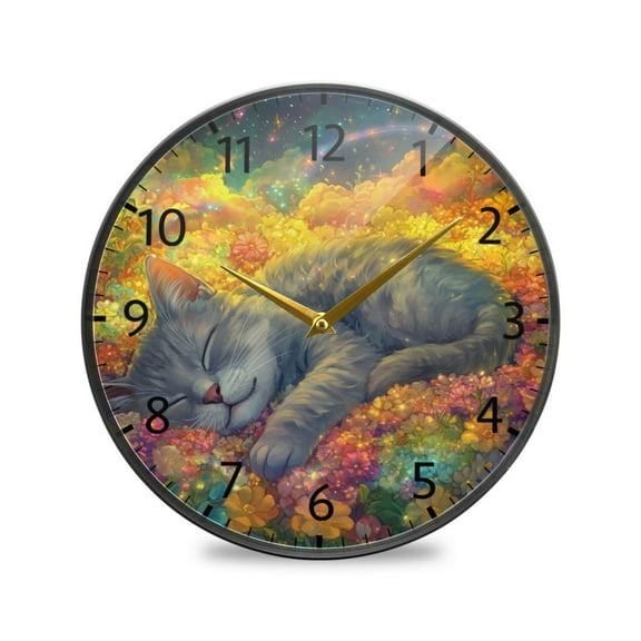 BZSMCE Wall Clock Acrylic Size：9.5*9.5in/11.9*11.9in Cosmic Catnap Design Pattern Clock