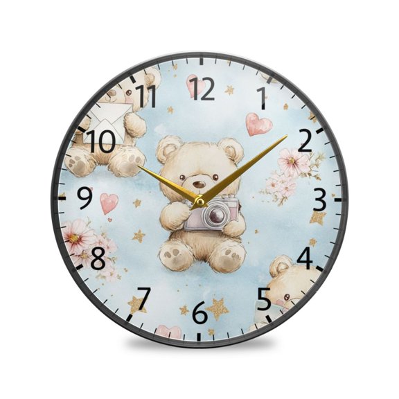 BZSMCE Wall Clock Acrylic Size:9.5*9.5in/11.9*11.9in Cuddly Bears and Memories Design Pattern Clock
