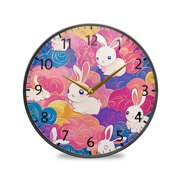 BZSMCE Wall Clock Acrylic Size：9.5*9.5in/11.9*11.9in Cute Rabbit Design Pattern Clock