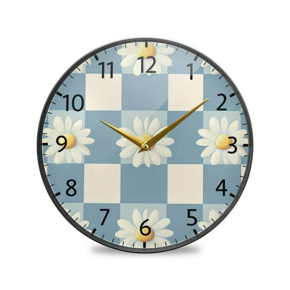 BZSMCE Wall Clock Acrylic Size:9.5*9.5in/11.9*11.9in Daisy Delight on Blue Design Pattern Clock