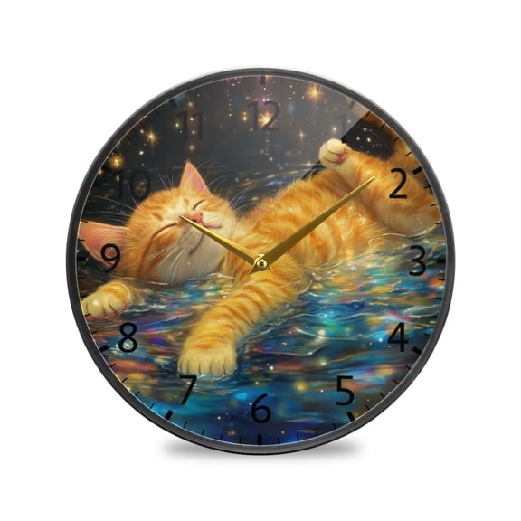 BZSMCE Wall Clock Acrylic Size：9.5*9.5in/11.9*11.9in Dreamy Cat Splash Design Pattern Clock