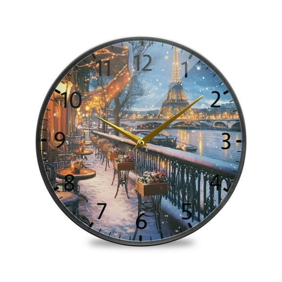 BZSMCE Wall Clock Acrylic Size:9.5*9.5in/11.9*11.9in Eiffel Evening Elegance Design Pattern Clock