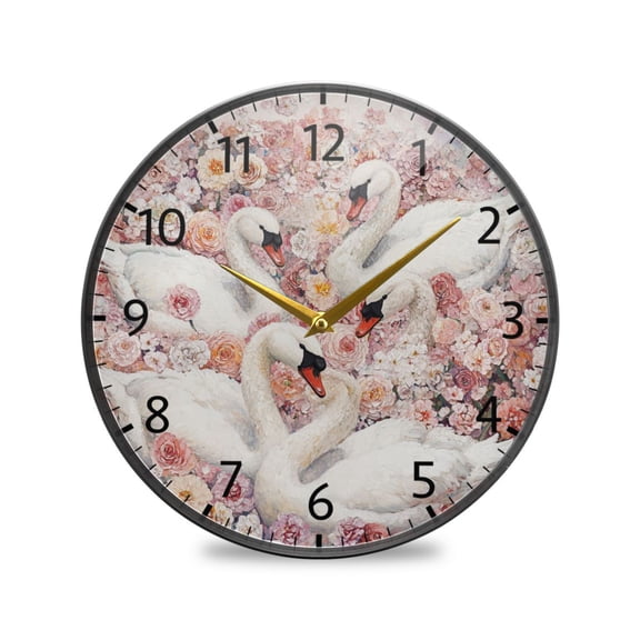 BZSMCE Wall Clock Acrylic Size：9.5*9.5in/11.9*11.9in Elegance in Bloom with Swans Design Pattern Clock