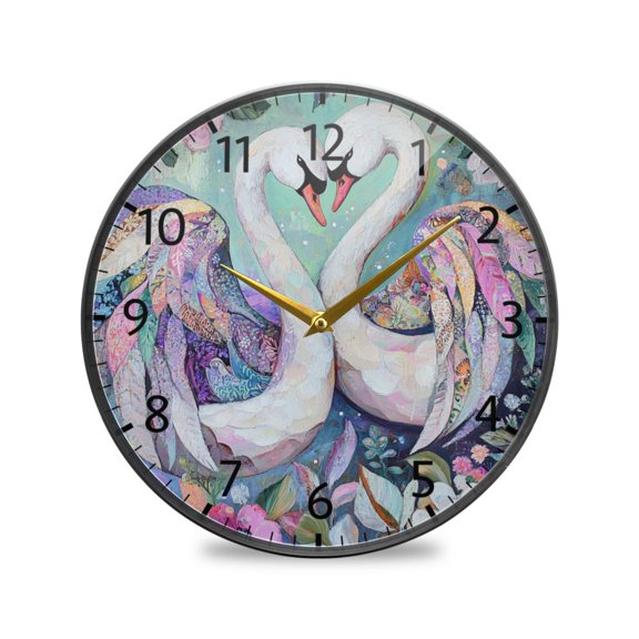 BZSMCE Wall Clock Acrylic Size：9.5*9.5in/11.9*11.9in Elegant Swans Of Spring Design Pattern Clock