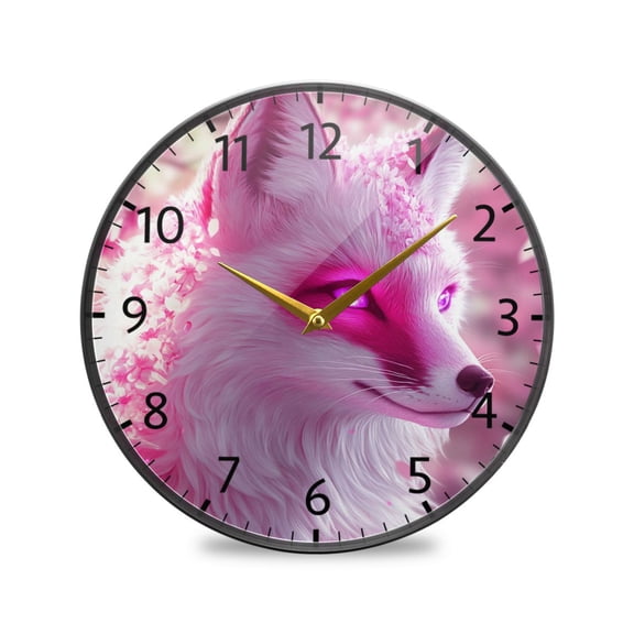 BZSMCE Wall Clock Acrylic Size：9.5*9.5in/11.9*11.9in Elegant White Fox in Blossoms Design Pattern Clock