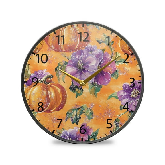 BZSMCE Wall Clock Acrylic Size：9.5*9.5in/11.9*11.9in Festive Orange and Purple Blossoms Design Pattern Clock