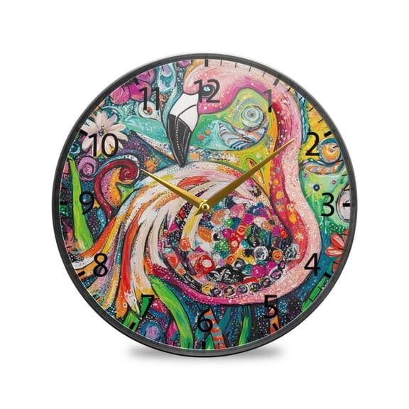 BZSMCE Wall Clock Acrylic Size:9.5*9.5in/11.9*11.9in Flamingo in A Garden Of Colors Design Pattern Clock