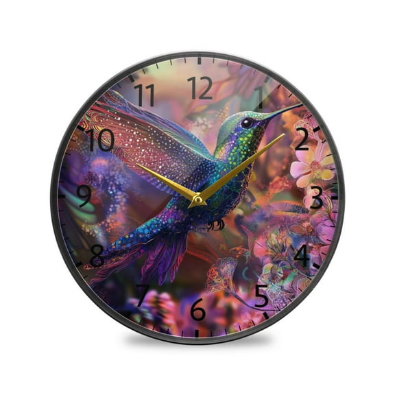 BZSMCE Wall Clock Acrylic Size:9.5*9.5in/11.9*11.9in Galactic Hummingbird Dance Design Pattern Clock