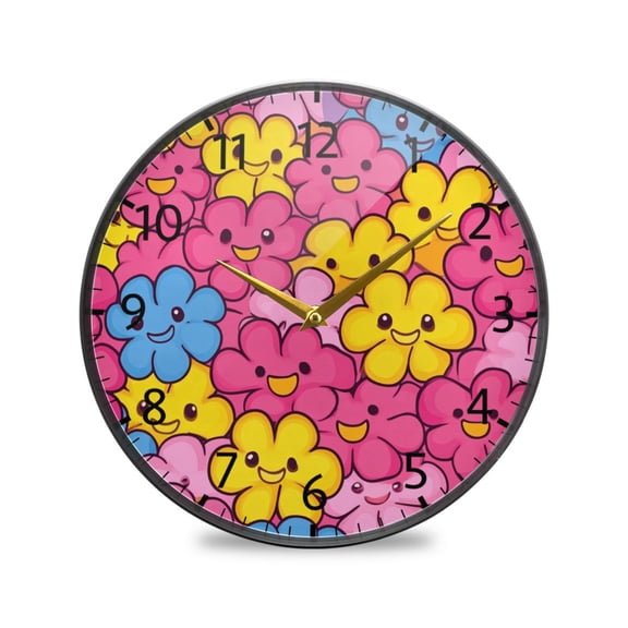 BZSMCE Wall Clock Acrylic Sizeļ¼9.5*9.5in/11.9*11.9in Joyful Floral Faces Design Pattern Clock