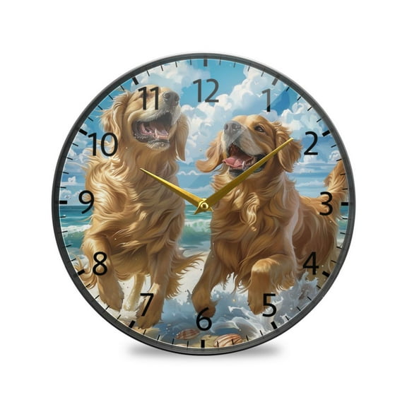 BZSMCE Wall Clock Acrylic Size:9.5*9.5in/11.9*11.9in Joyful Goldens by The Waves Design Pattern Clock