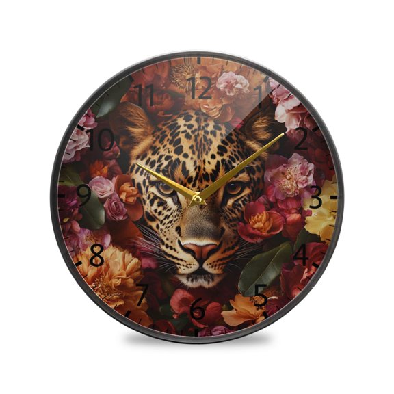 BZSMCE Wall Clock Acrylic Size：9.5*9.5in/11.9*11.9in Leopard in Bloom Design Pattern Clock