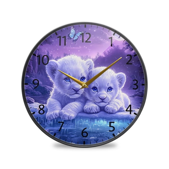 BZSMCE Wall Clock Acrylic Size:9.5*9.5in/11.9*11.9in Lion Cubs under The Moon Design Pattern Clock