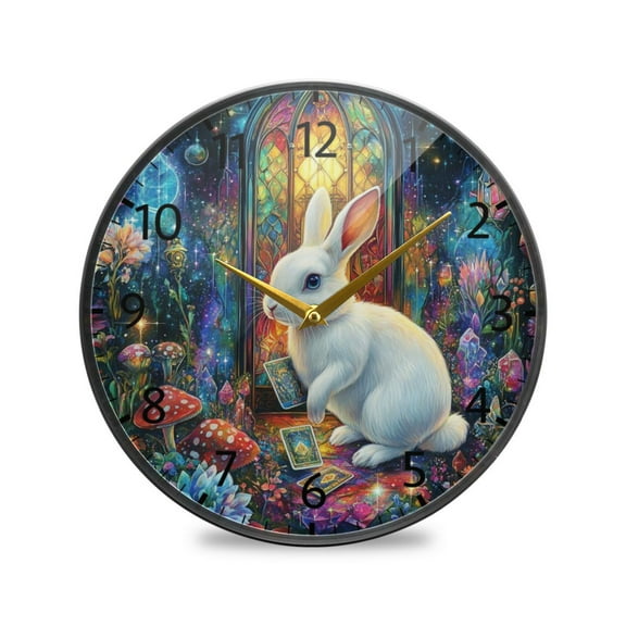 BZSMCE Wall Clock Acrylic Size：9.5*9.5in/11.9*11.9in Mystical Garden Rabbit Design Pattern Clock